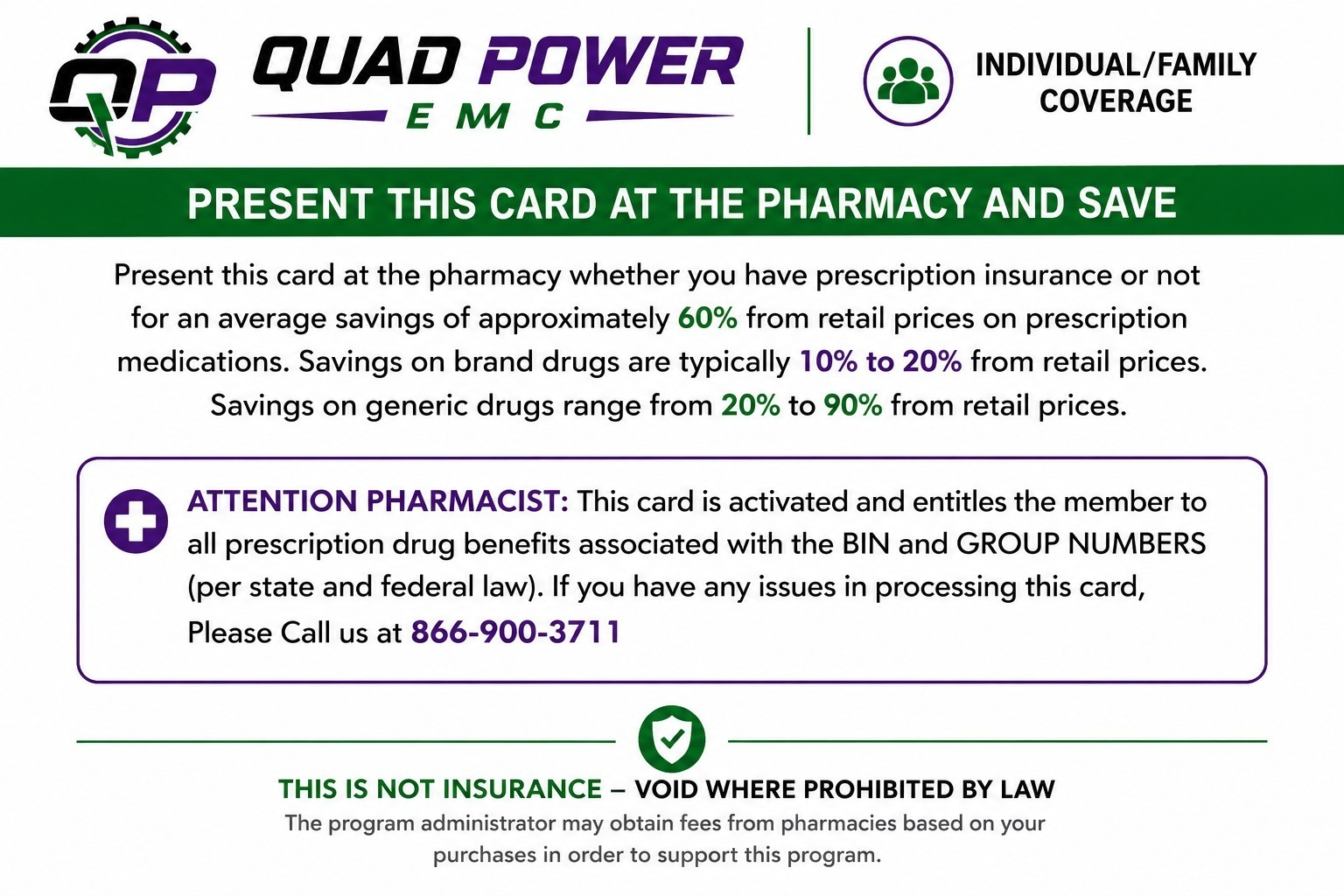 Prescription savings card — back